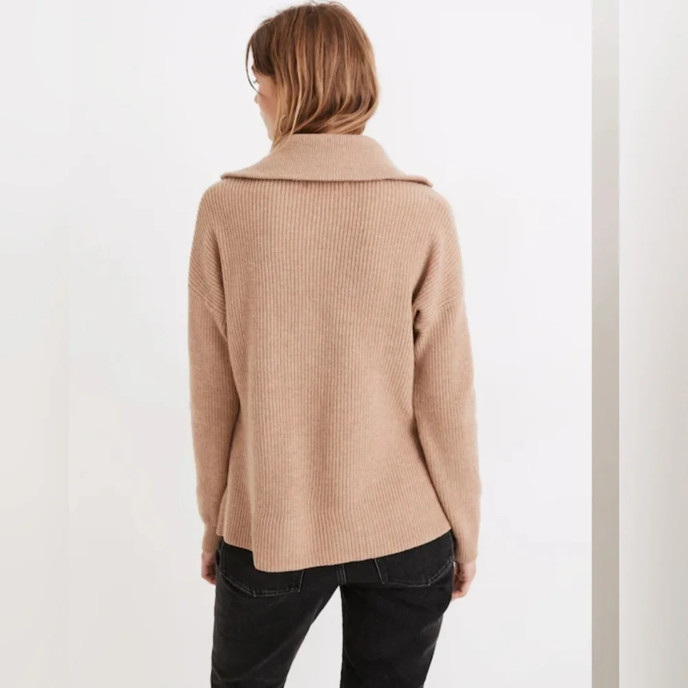 Madewell "Glenbrook Half-Zip Pullover Sweater" Heather Saddle Tan Women's Size M - Picture 3 of 12